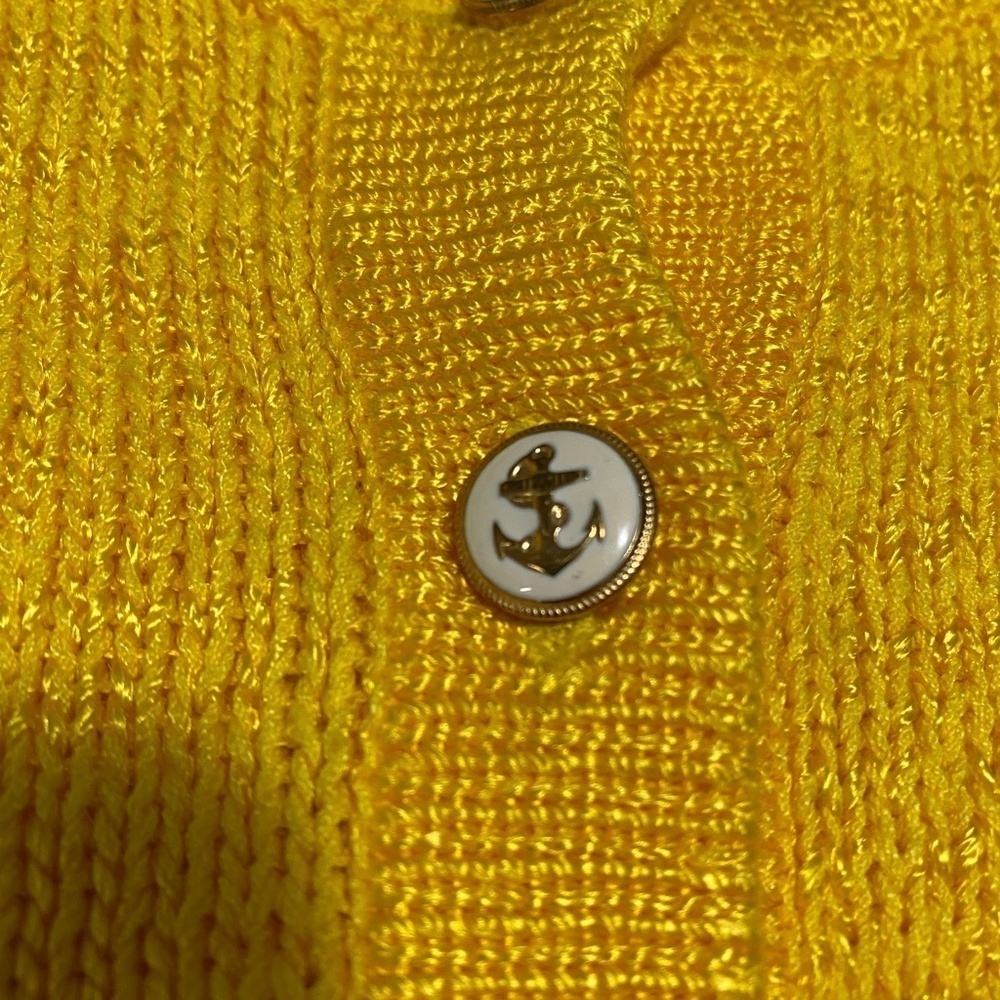 Nannell Vintage Cardigan Sweater Yellow White Stripe Nautical Anchor Buttons M - Picture 8 of 12